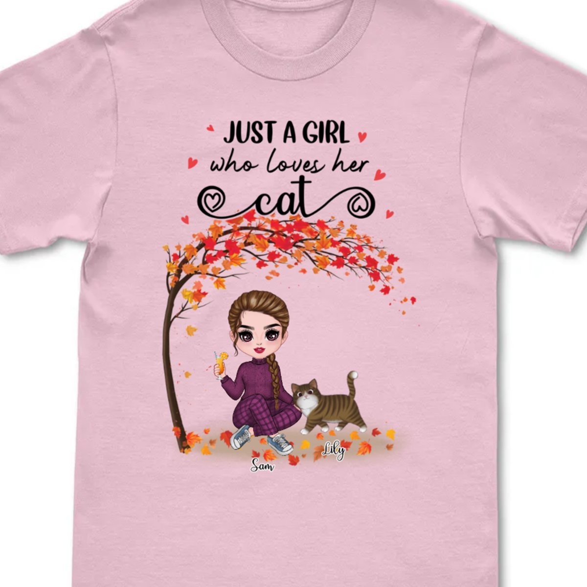 Cat Lovers - Just A Girl Who Loves Her Cats - Personalized T - Shirt - Makezbright Gifts