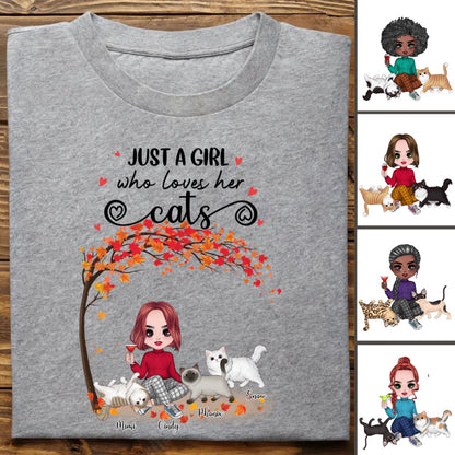 Cat Lovers - Just A Girl Who Loves Her Cats - Personalized T - Shirt - Makezbright Gifts