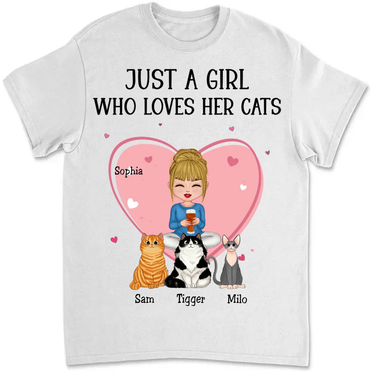 Cat Lovers - Just A Girl Who Loves Her Cats - Personalized Unisex T - Shirt - Makezbright Gifts