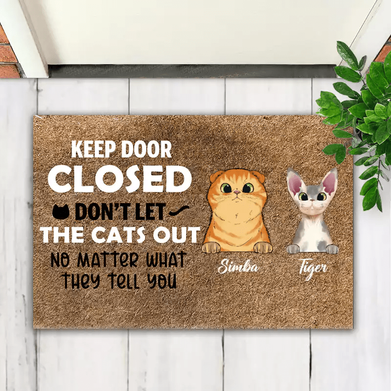 Cat Lovers - Keep Door Closed Don't Let The Cats Out - Personalized Doormat - Makezbright Gifts