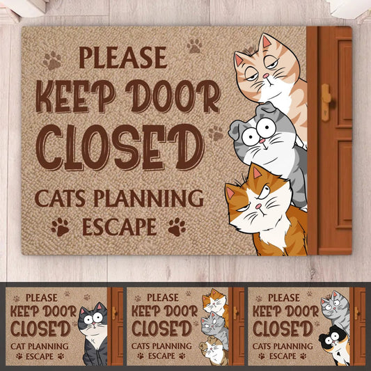 Cat Lovers - Keep Door Closed - Personalized Doormat - Makezbright Gifts