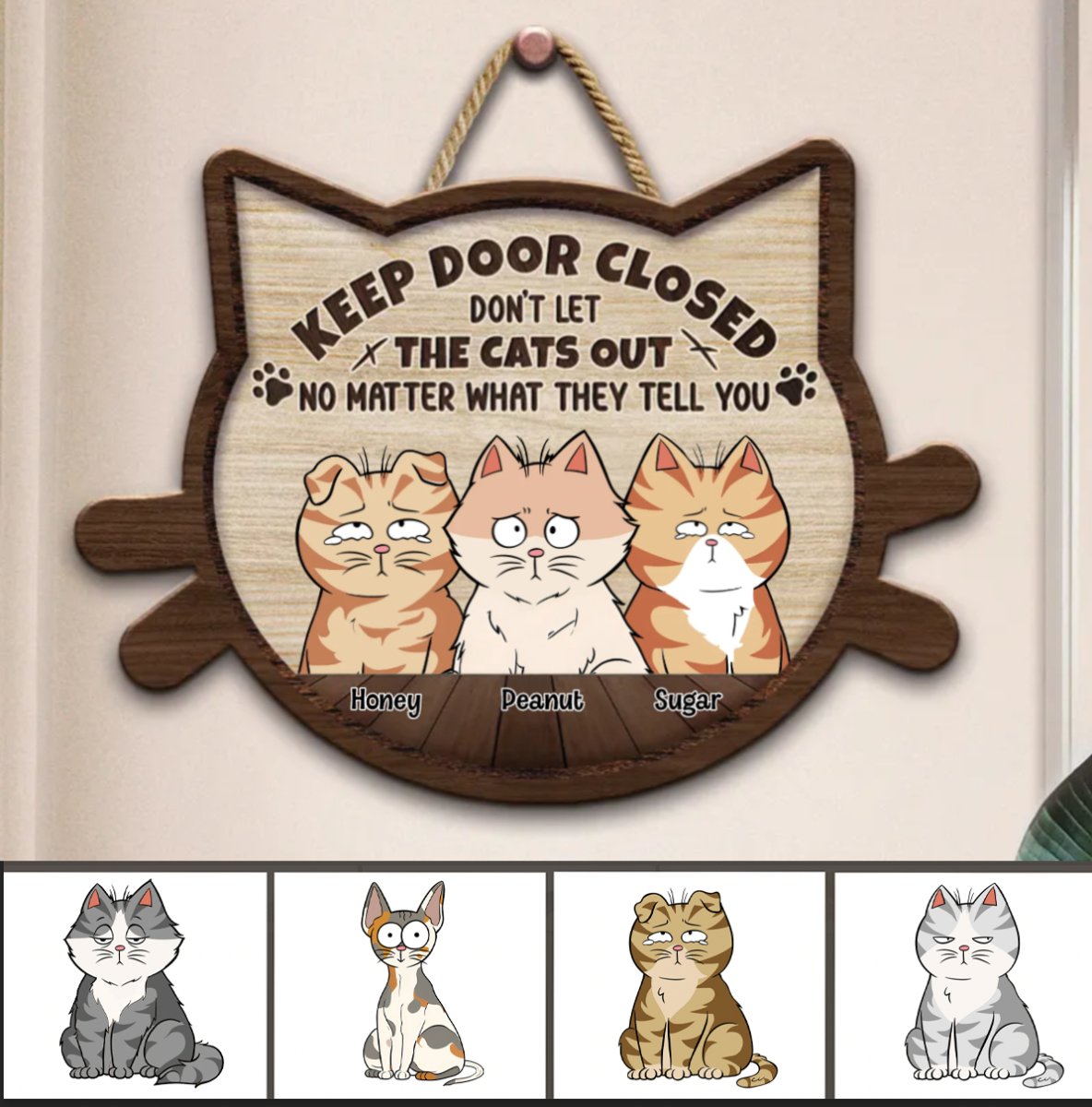 Cat Lovers - Keep Door Closed - Personalized Shaped Wood Sign (TB) - Makezbright Gifts