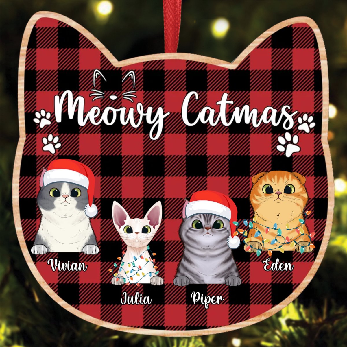 Cat Lovers - Meowy Catmas - Personalized Ornament - Makezbright Gifts