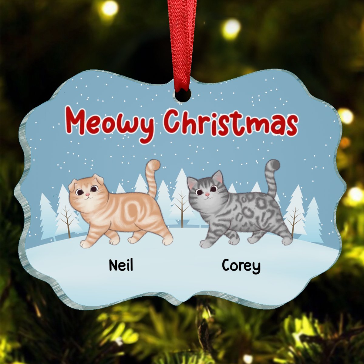 Cat Lovers - Meowy Christmas - Personalized Acrylic Ornament - Makezbright Gifts