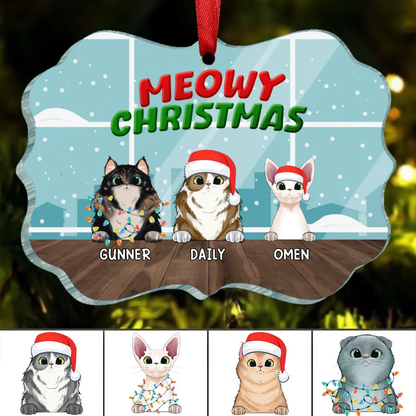 Christmas In House Peeking Fluffy Cats Personalized Christmas Ornament