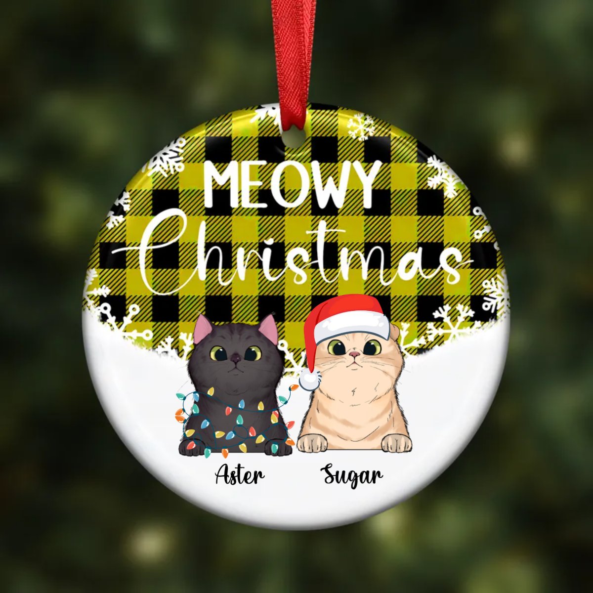 Cat Lovers - Meowy Christmas - Personalized Ornament (YELLOW) - Makezbright Gifts