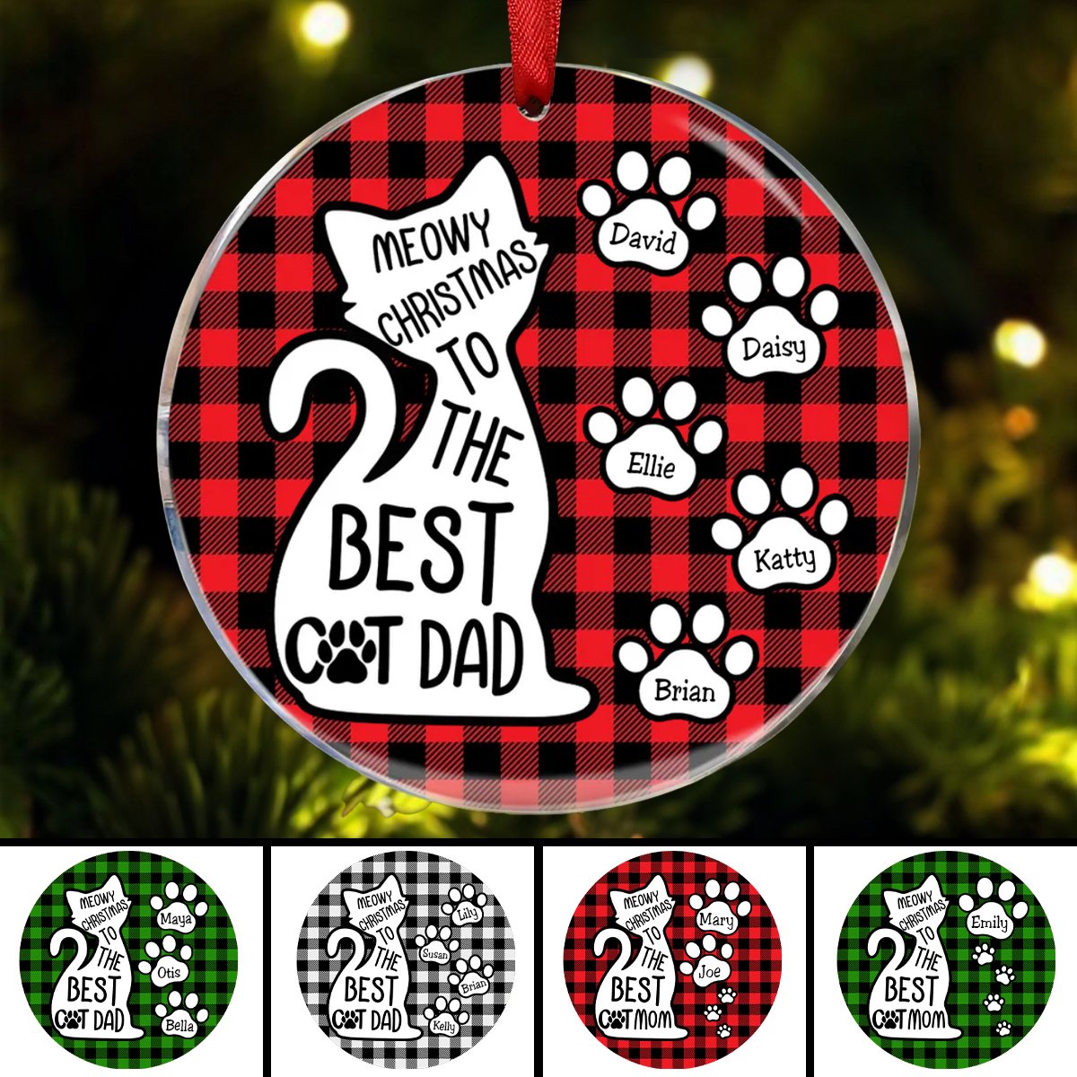 Cat Lovers - Meowy Christmas To The Best Cat Dad - Personalized Circle Ornament - Makezbright Gifts