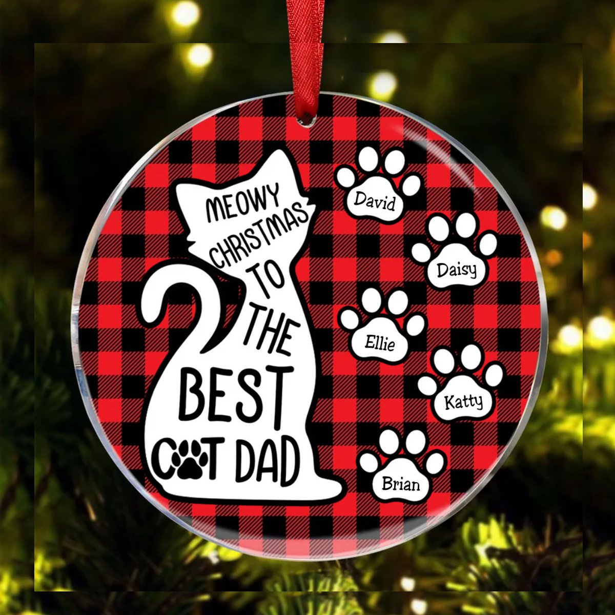 Cat Lovers - Meowy Christmas To The Best Cat Dad - Personalized Circle Ornament - Makezbright Gifts