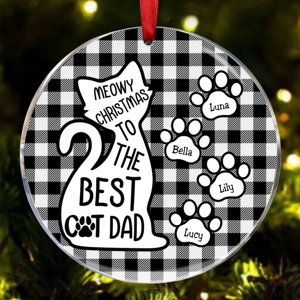 Cat Lovers - Meowy Christmas To The Best Cat Dad - Personalized Circle Ornament - Makezbright Gifts