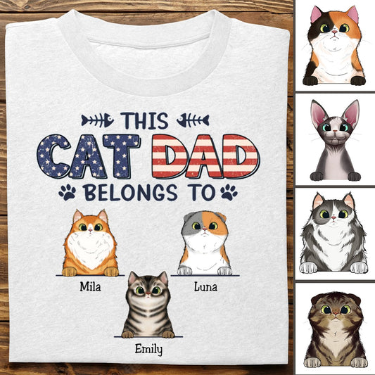 Cat Lovers - This Cat Dad Belongs To - Personalized T - shirt(NV) - Makezbright Gifts