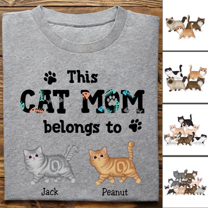 Cat Lovers - This Cat Mom Belongs To - Personalized T - Shirt - Makezbright Gifts