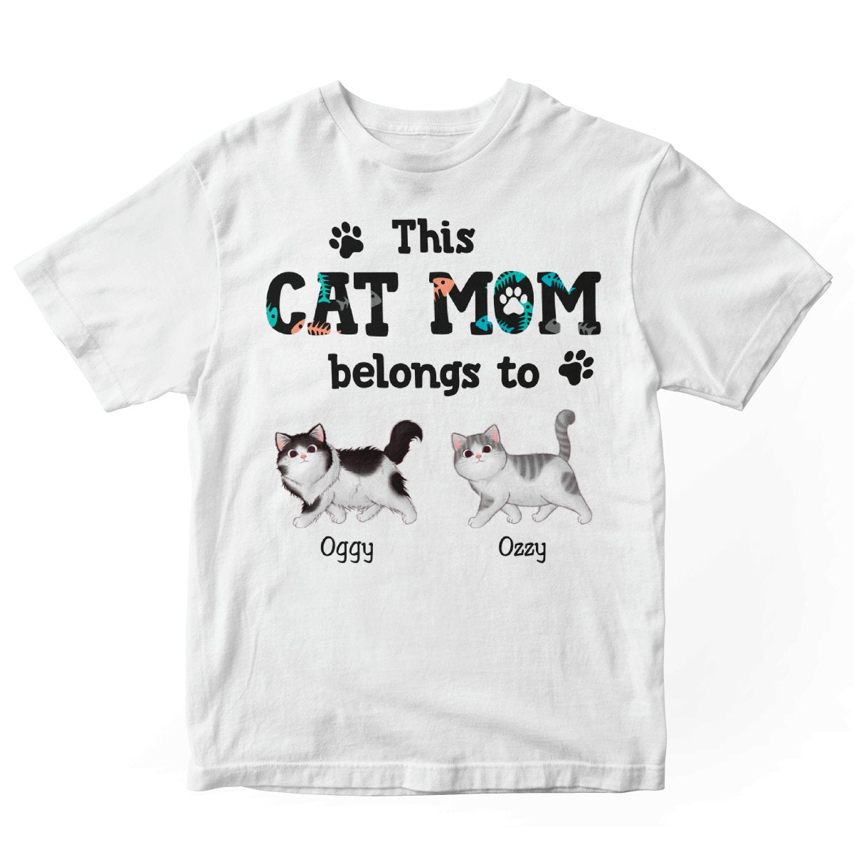 Cat Lovers - This Cat Mom Belongs To - Personalized T - Shirt - Makezbright Gifts