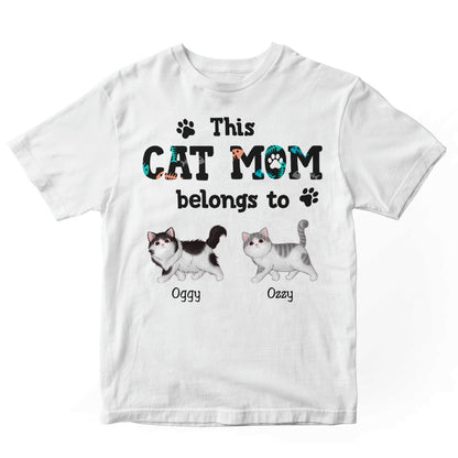 Cat Lovers - This Cat Mom Belongs To - Personalized T - Shirt - Makezbright Gifts