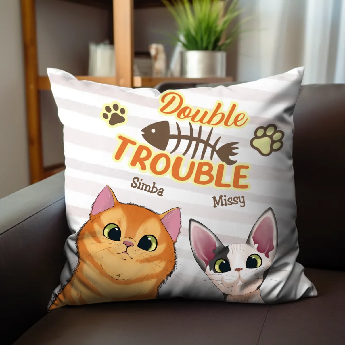 Cat Lovers - Trouble With My Cats - Personalized Pillow - Makezbright Gifts