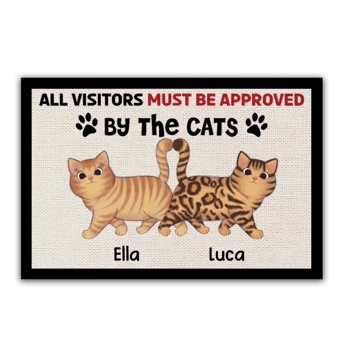 Cat Lovers - Visitors Must Be Approved By Cartoon Walking Cat - Personalized Doormat - Makezbright Gifts