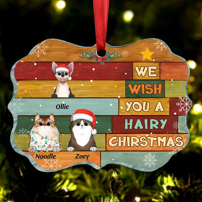 Cat Lovers - We Wish You A Hairy Christmas - Personalized Christmas Ornament (LH) - Makezbright Gifts