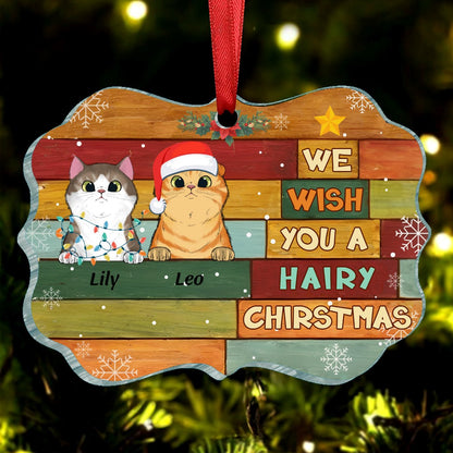 Cat Lovers - We Wish You A Hairy Christmas - Personalized Christmas Ornament (LH) - Makezbright Gifts