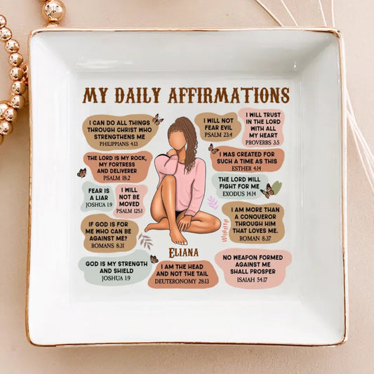 Christian - My Daily Affirmation Christian Bible Verse - Personalized Jewelry Dish - Makezbright Gifts