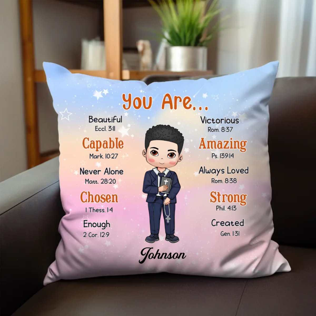 Christian - You Are Amazing Beautiful & Strong Grandkid - Personalized Pillow - Makezbright Gifts