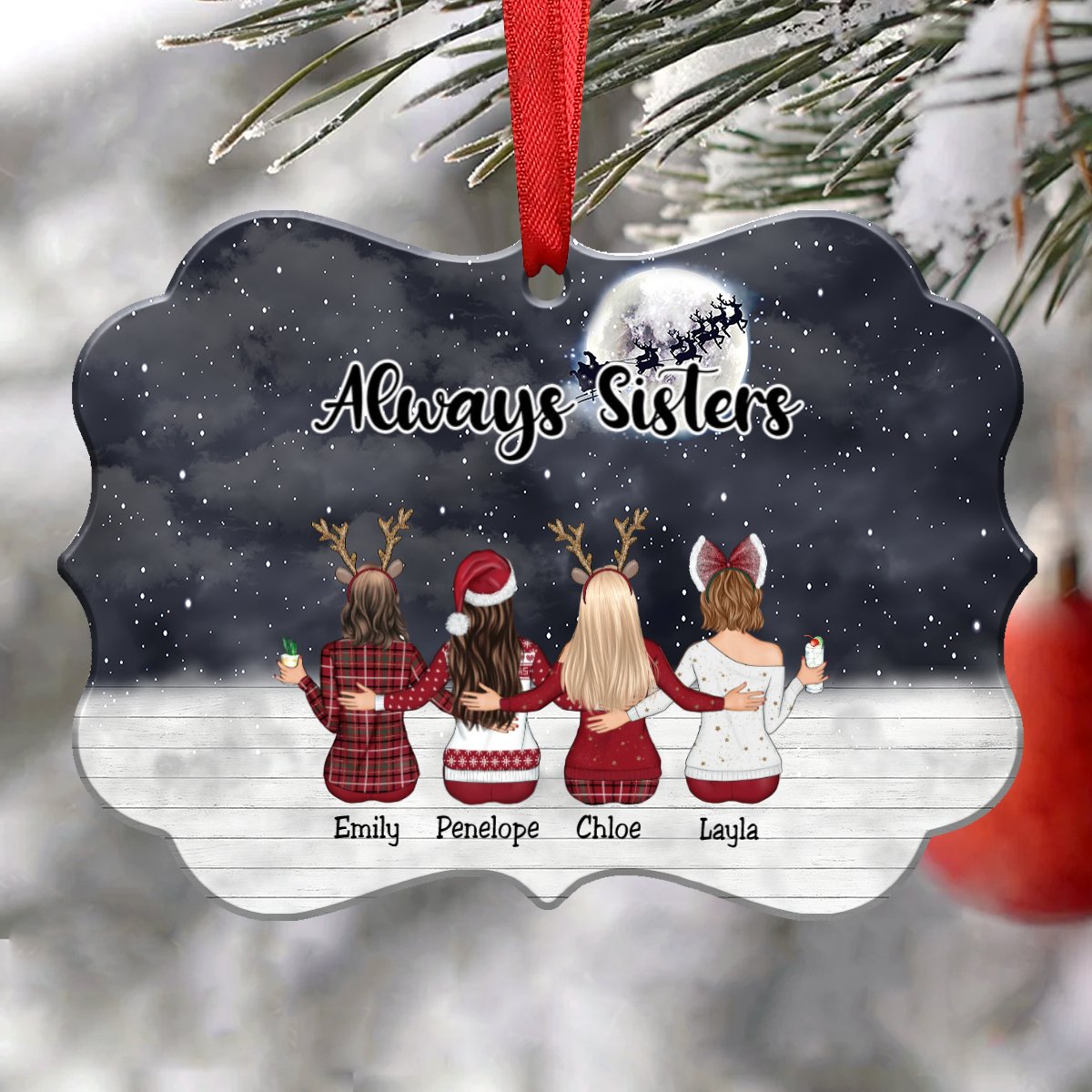 Christmas Ornament - Always Sisters - Personalized Christmas Ornament - Up to 9 Girls (Ver4) - Makezbright Gifts