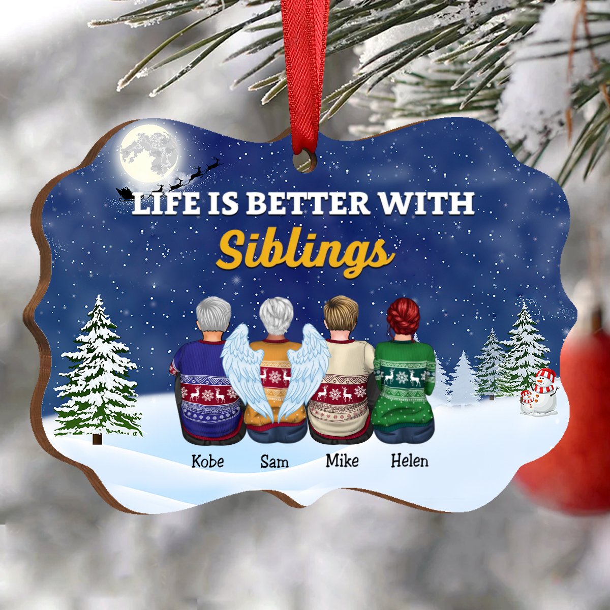 Christmas Ornament - Life Is Better With Siblings - Personalized Christmas Ornament - Makezbright Gifts