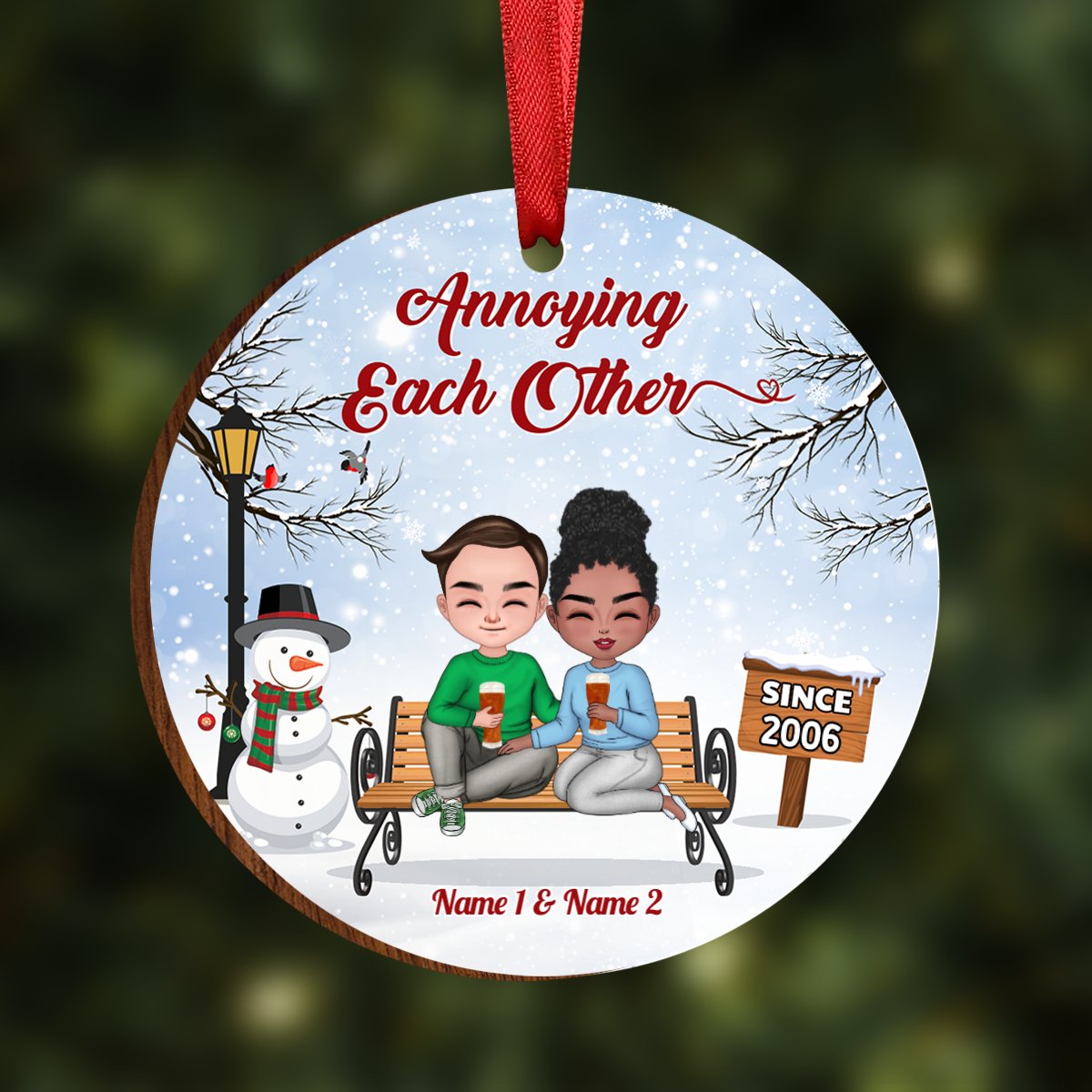 Couple - Annoying Each Other Since - Personalized Circle Acrylic Ornament - Makezbright Gifts