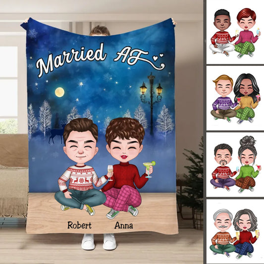 Couple - Christmas Couple Married AF - Personalized Blanket TC - Makezbright Gifts