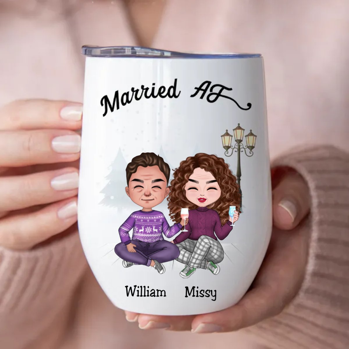 Couple - Christmas Couple Married AF - Personalized Wine Tumbler TC - Makezbright Gifts