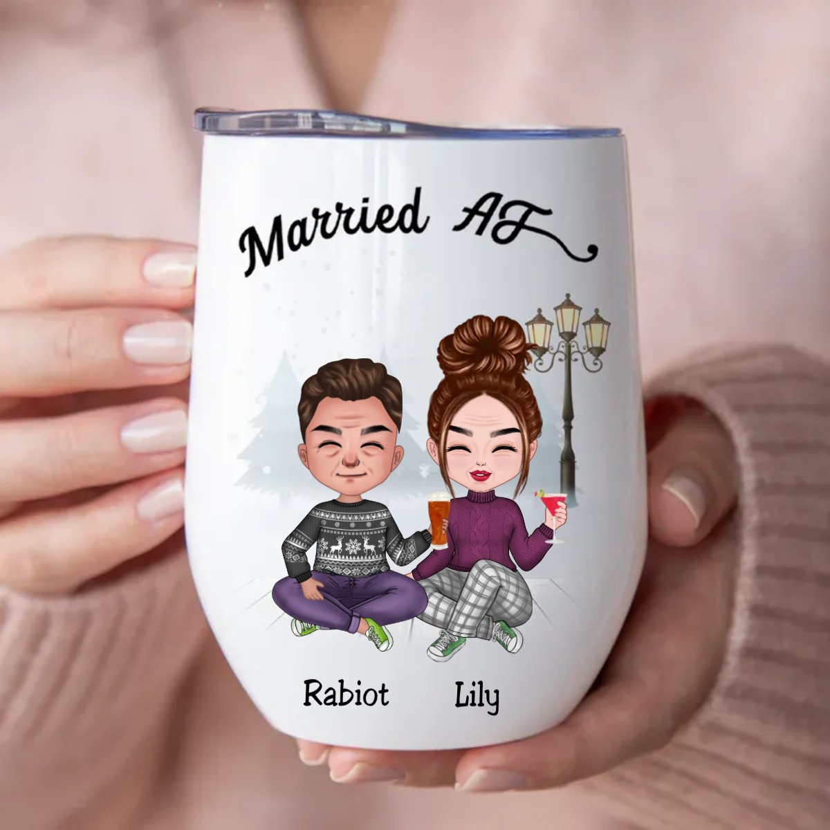 Couple - Christmas Couple Married AF - Personalized Wine Tumbler TC - Makezbright Gifts