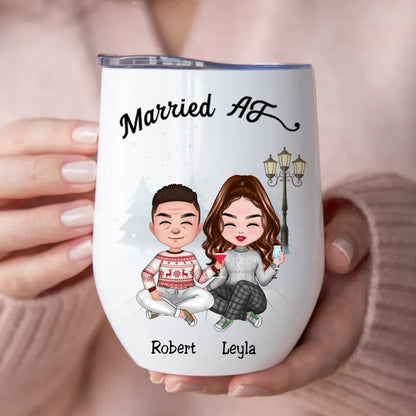 Couple - Christmas Couple Married AF - Personalized Wine Tumbler TC - Makezbright Gifts