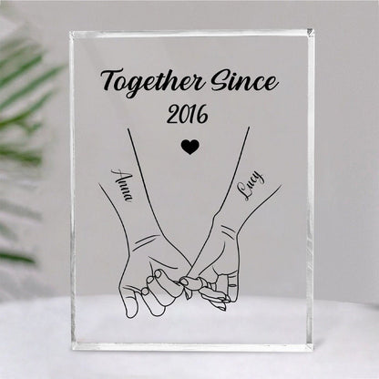 Couple - Couple Hand In Hand Outline Together Since - Personalized Acrylic Plaque - Makezbright Gifts