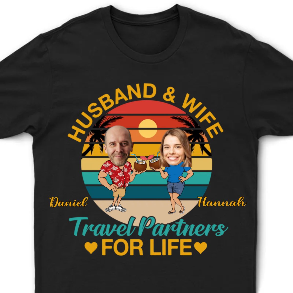 Couple - Custom Photo Husband And Wife Travel Partners For Life Retro - Personalized Unisex T - shirt, Hoodie, Sweatshirt - Makezbright Gifts