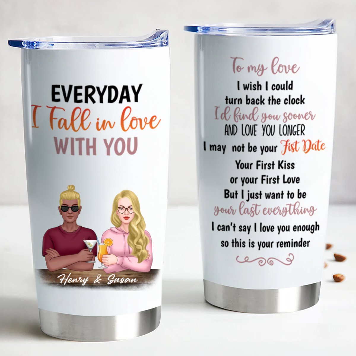 Couple - Everyday I Fall In Love With You - Personalized Tumbler - Makezbright Gifts