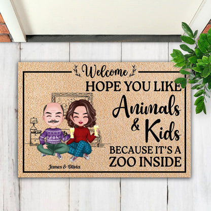 Couple - Hope You Like Animals And Kids - Personalized Doormat - Makezbright Gifts