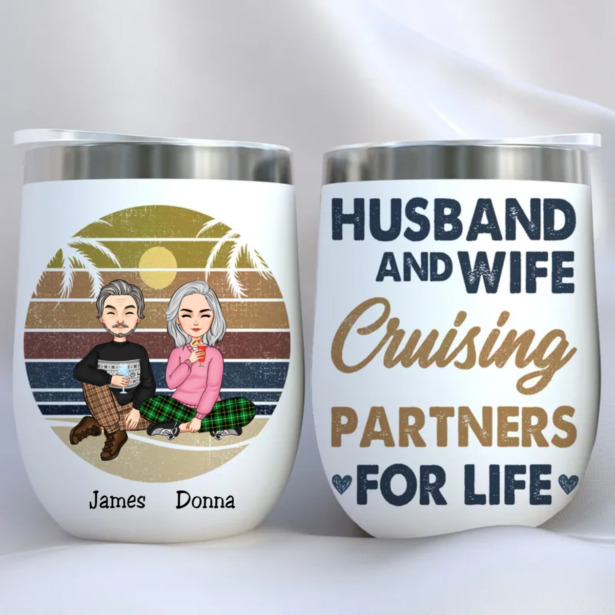 Couple - Husband And Wife Cruising Partners For Life - Personalized Wine Tumbler (HN) - Makezbright Gifts