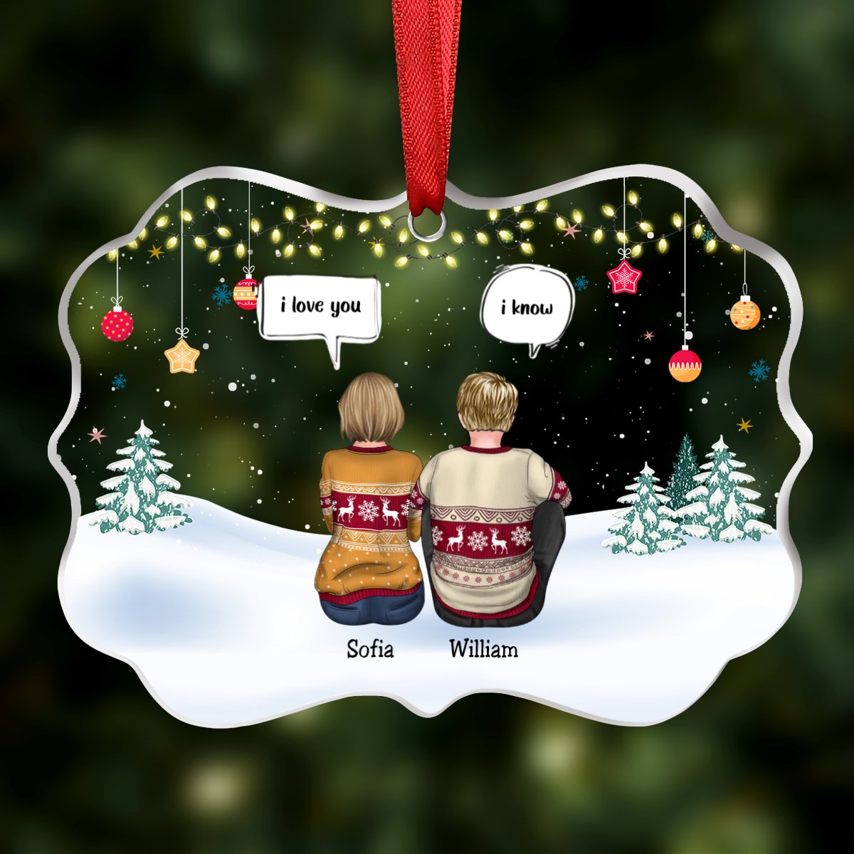 Couple - I Love You, I Know - Personalized Acrylic Ornament - Christmas, Loving Gift For Husband, Wife, Couple, Life Partner, Girlfriend, Boyfriend - Makezbright Gifts