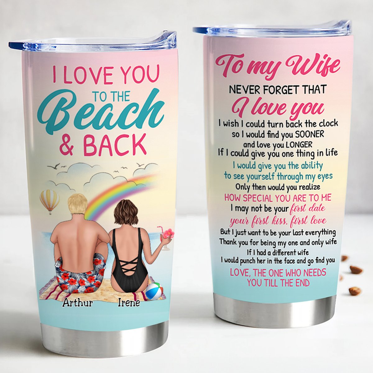 Couple - I Love You To The Beach And Back, To My Wife Never Forget That I Love You - Personalized Tumbler - Makezbright Gifts