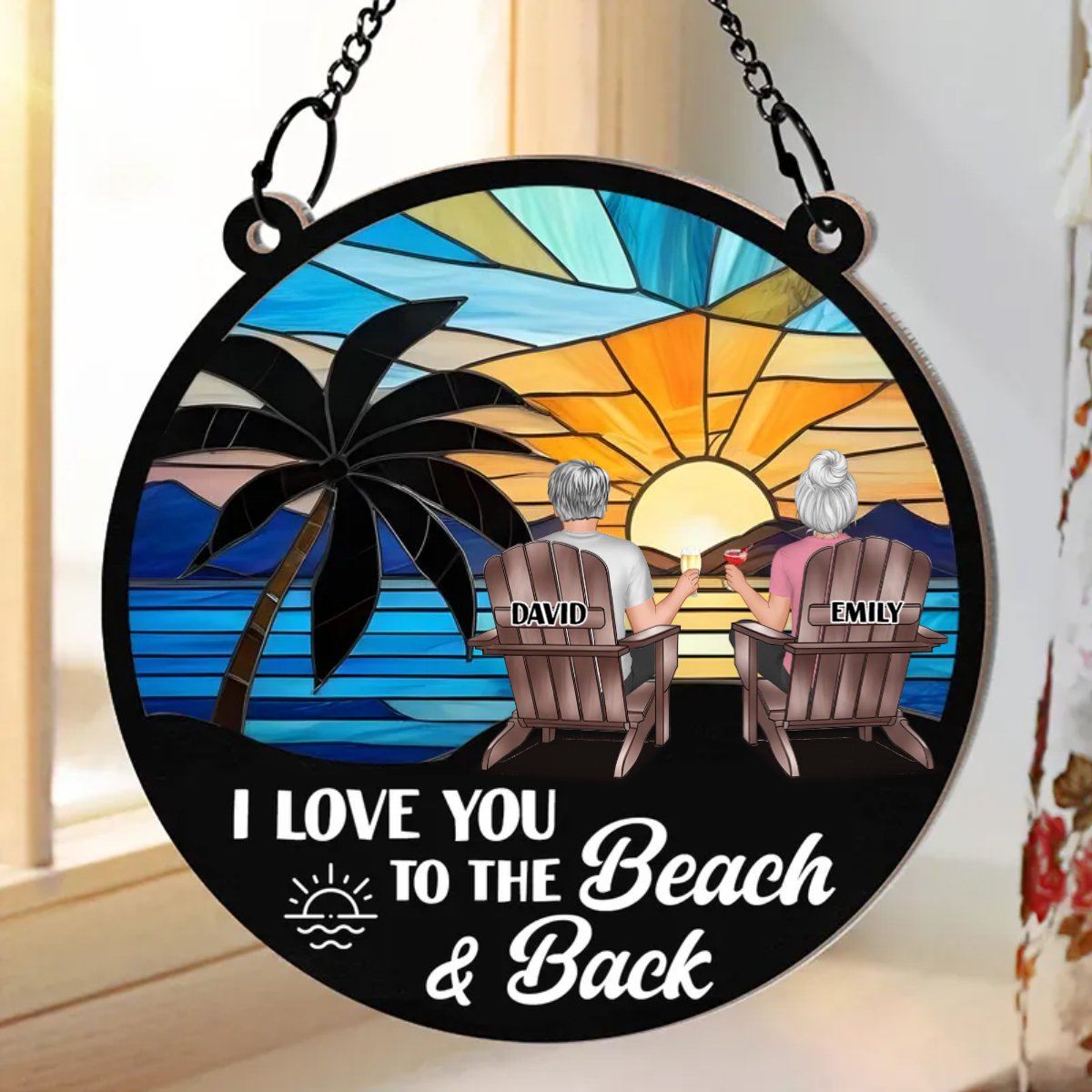 Couple - I Love You To The Beach & Back - Personalized Window Hanging Suncatcher Ornament - Makezbright Gifts