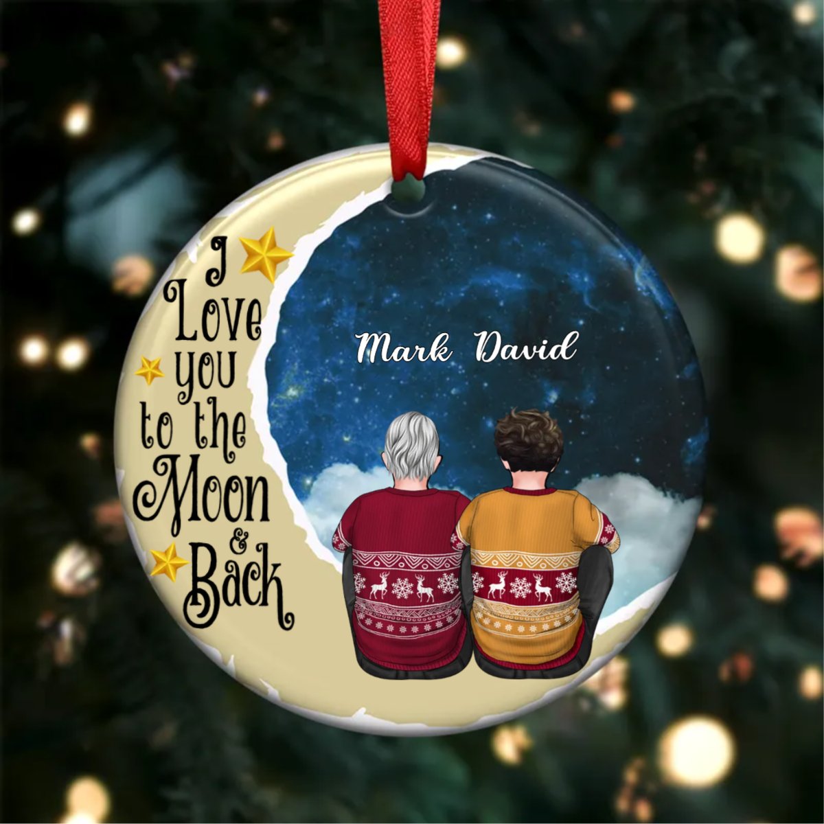 Couple - I Love You To The Moon And Back - Personalized Circle Ornament - Makezbright Gifts