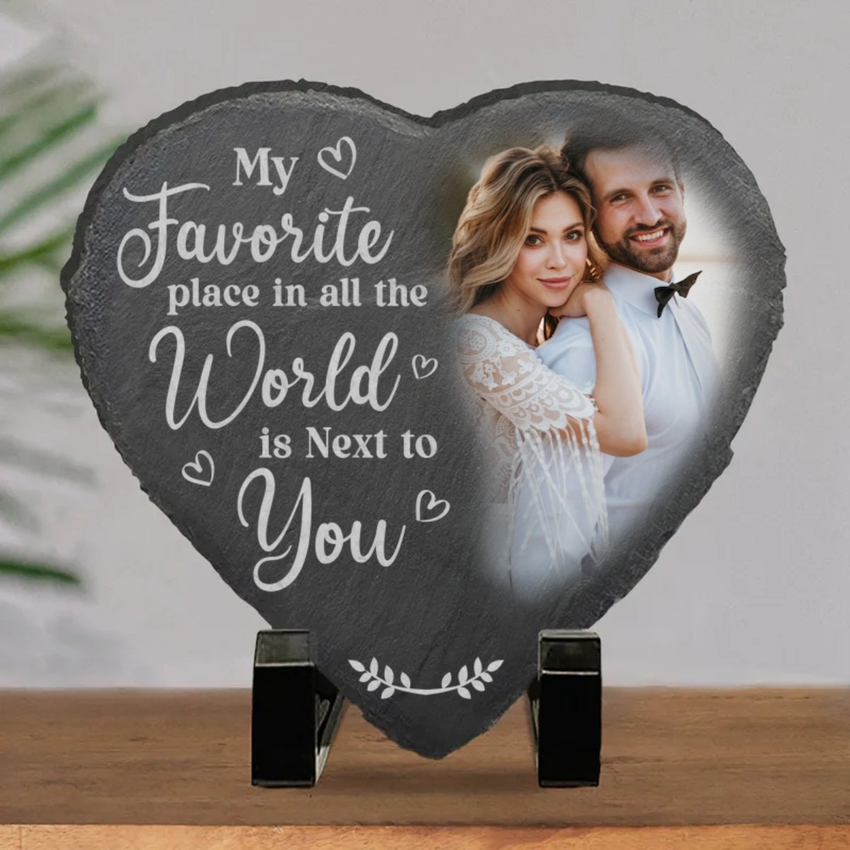 Couple - My Favorite Place In All The World Is Next To You - Personalized Shaped Stone With Stand - Makezbright Gifts