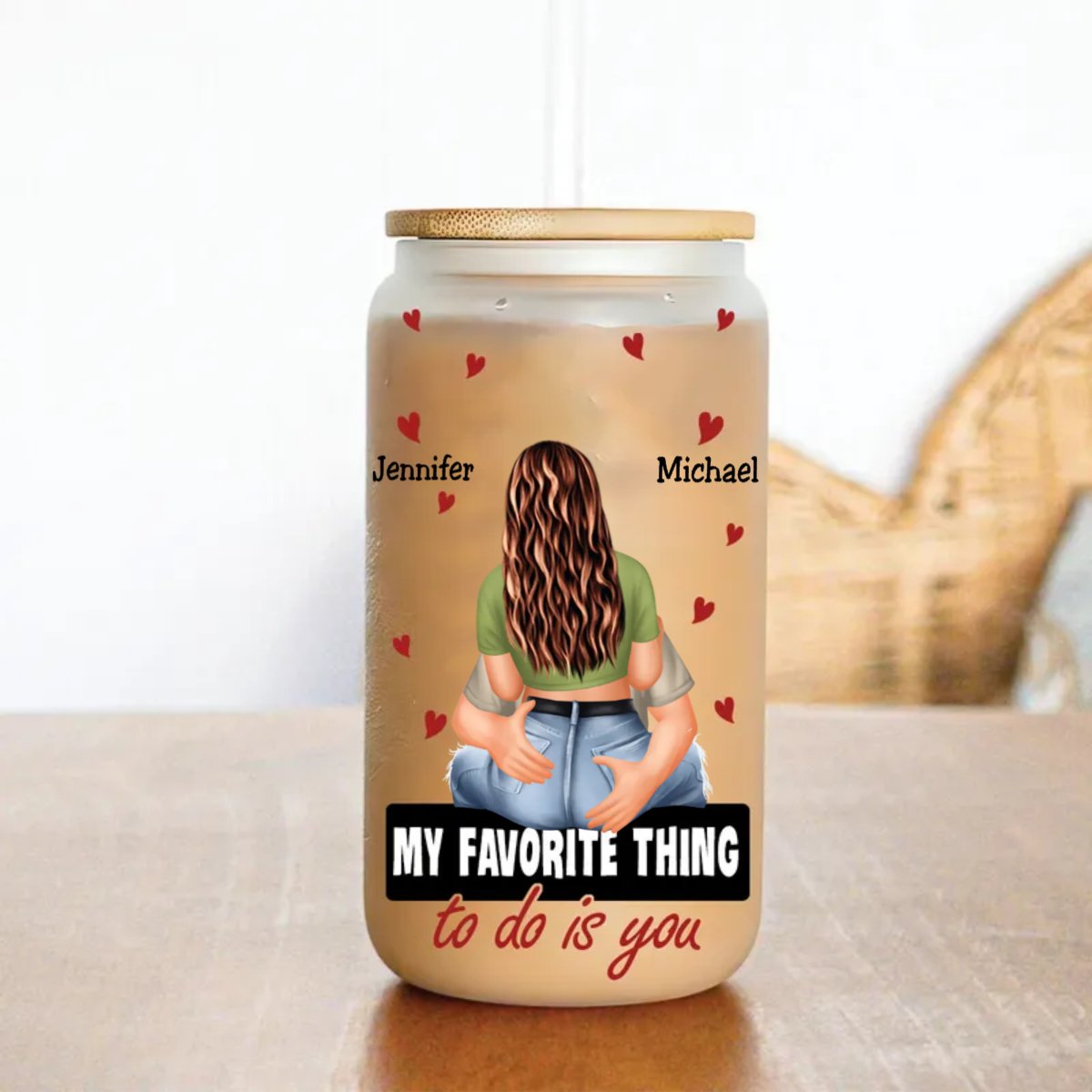 Couple - My Favorite Thing To Do Is You - Personalized Glass Can - Makezbright Gifts