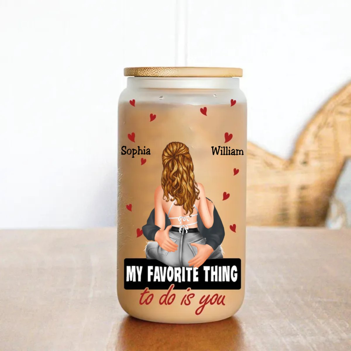 Couple - My Favorite Thing To Do Is You - Personalized Glass Can - Makezbright Gifts