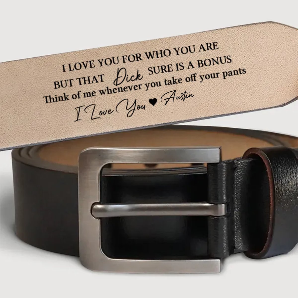 Couple - That Thing Sure Is A Bonus - Personalized Engraved Leather Belt - Makezbright Gifts