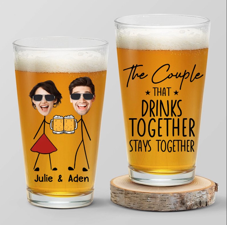 Couple - The Couple That Drinks Together Stays Together - Personalized Beer Glass - Makezbright Gifts