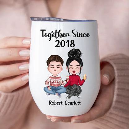 Couple - Together Since Husband And Wife - Personalized Wine Tumbler - Makezbright Gifts