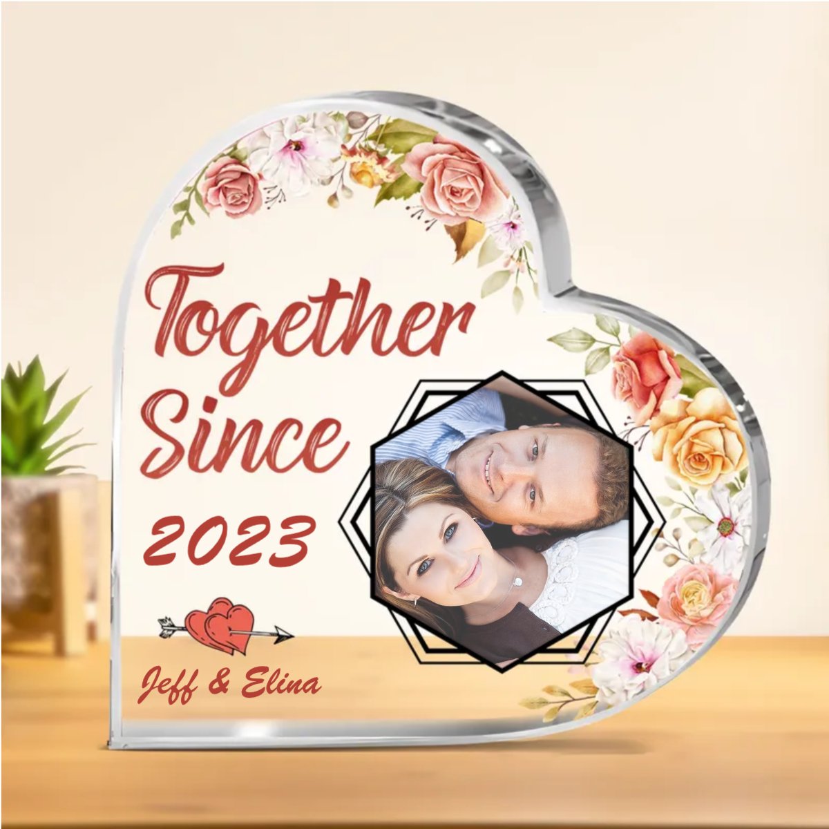 Couple - Together Since - Personalized Heart Acrylic Plaque - Makezbright Gifts