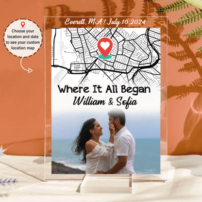 Couple - Where It All Began Location Map - Personalized Acrylic Photo Plaque - Makezbright Gifts