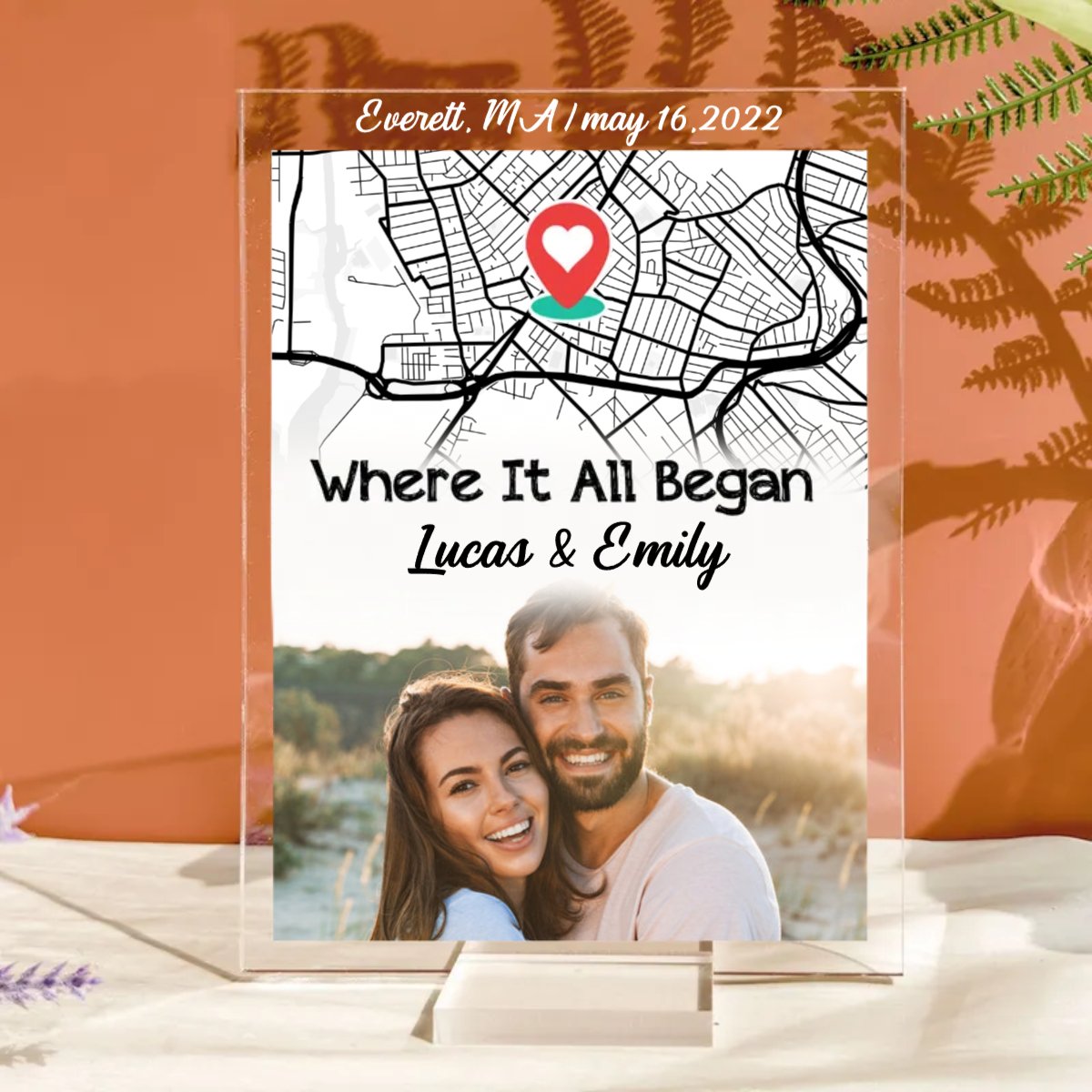 Couple - Where It All Began Location Map - Personalized Acrylic Photo Plaque - Makezbright Gifts