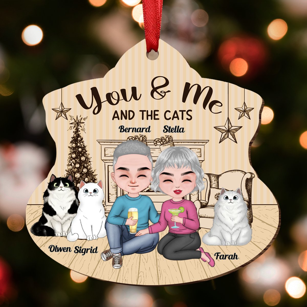 Couple - You & Me And The Cat - Personalized Transparent Ornament - Makezbright Gifts