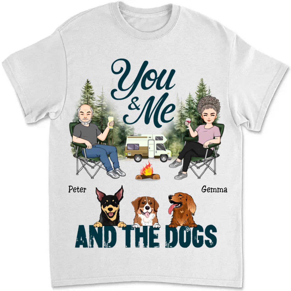 Couple - You & Me And The Dogs Camping Husband Wife - Personalized Unisex T - Shirt - Makezbright Gifts